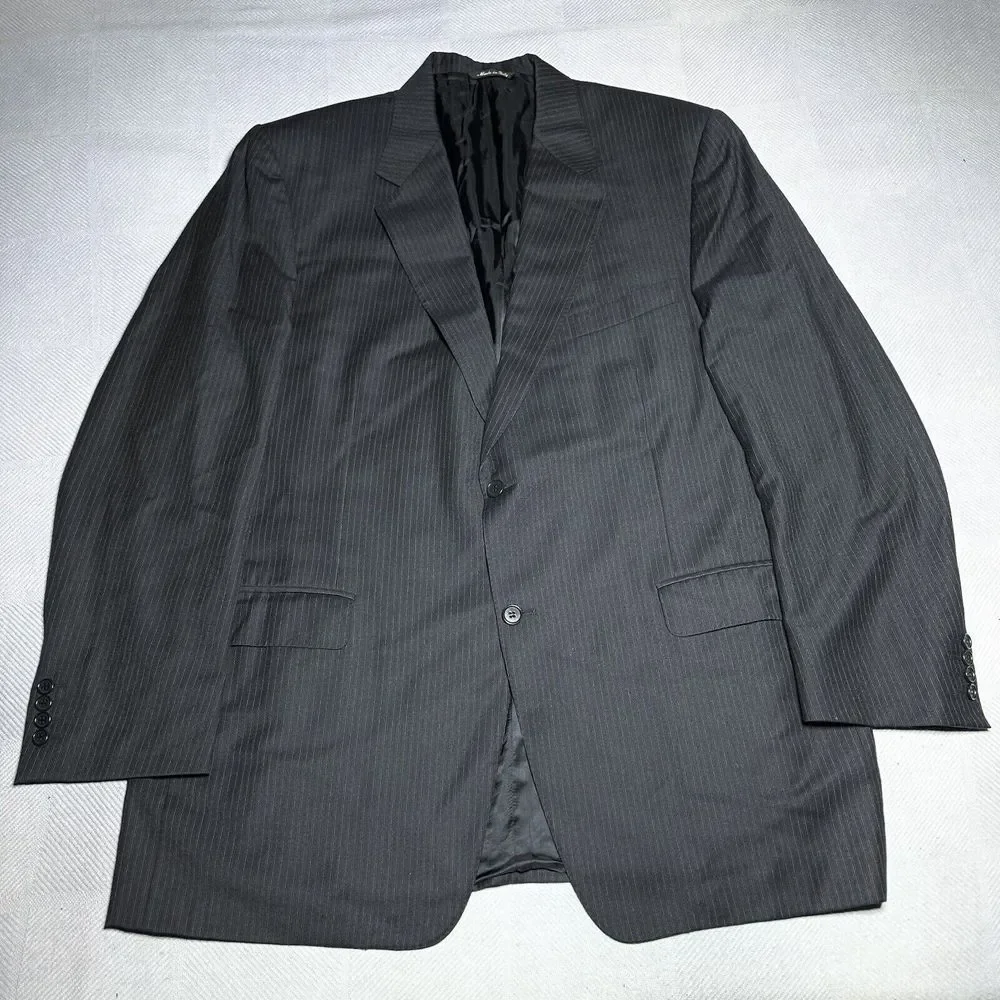Canali Mark Shale Black Pinstripe Two Button Italy Wool Blazer Jacket‎ Men's 50L